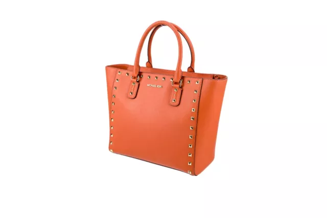 Michael Kors Orange Studded Leather Handle Bag