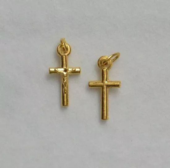 Crucifix, 15mm Metal Cross & Corpus, Gold Tone Pendant, Quality Made in Italy
