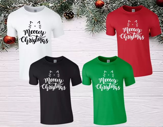 Merry Christmas Cat T-Shirt Cat Lover Xmas Kitten Winter Festive Holiday Tee Top