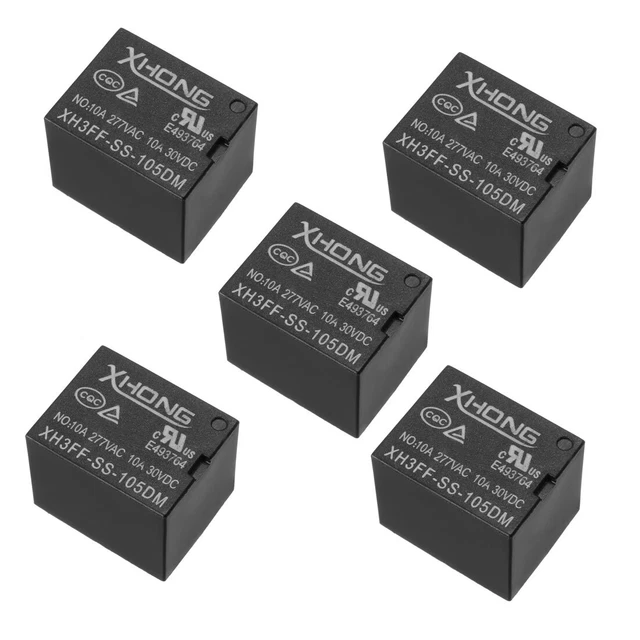 DC5V bobina 4 pin Mini elettromagnetico per circuito stampato potenza 10A 5pz