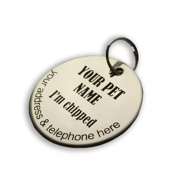Personalised dog pet ID tag stainless steel both sides laser engraved