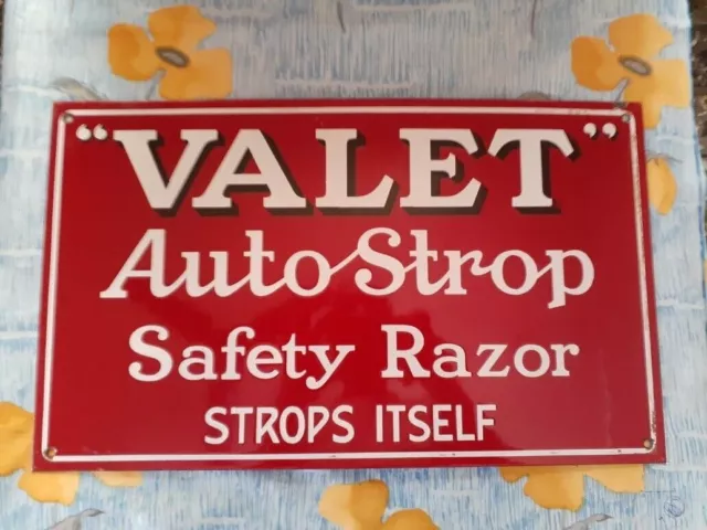 Valet Auto Strop Razor Antique Vintage Advt Tin Enamel Porcelain Sign Board -Old