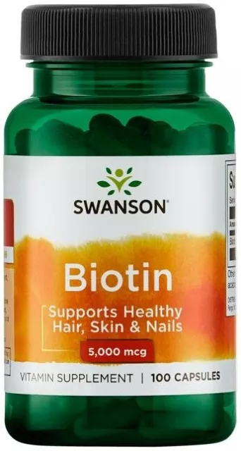 Swanson Biotin Vitamin B7 Aid Healthy Hair, Skin & Nails 5000mcg 100 Capsules