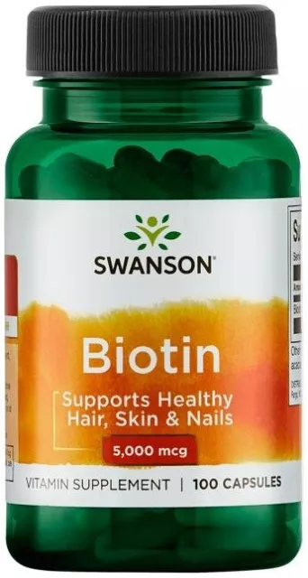 Swanson Biotin Vitamin B7 Hilfe Gesundes Haar, Haut & Nägel 5000mcg 100 Kapseln