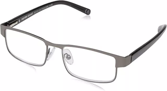 Foster Grant Leo Square Reading Glasses, Men, Gunmetal