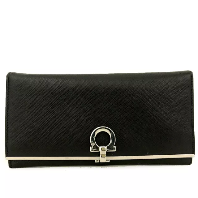 Salvatore Ferragamo Gancini Black Leather Long Bifold Wallet/6X1000