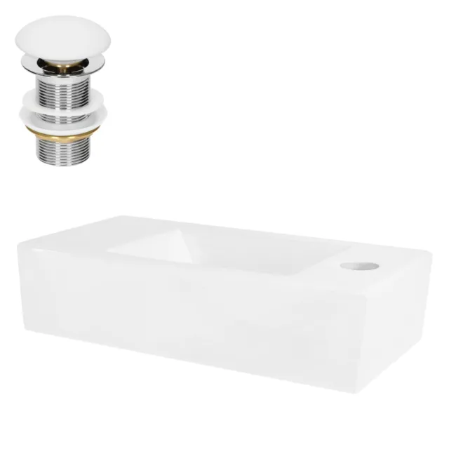 Lavabo cuadrado de cerámica con orifico a la derecha desagüe blanco 40x18,5x10cm