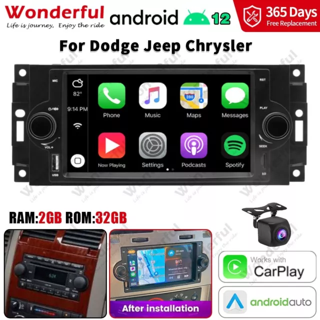 Car Carplay Stereo Radio Navigation Head Unit FM For Dodge Jeep Chrysler Camera