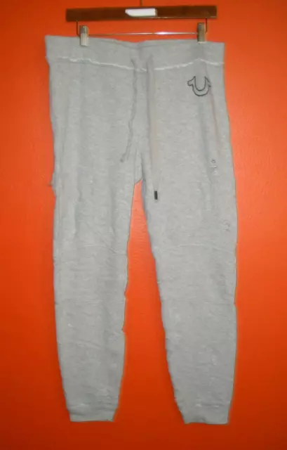 True Religion, gray, skinny logo sweat pants. Size L