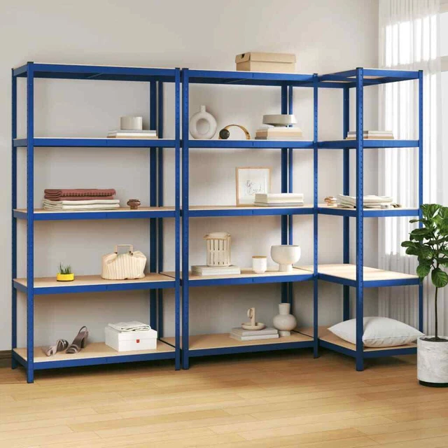 Vidaxl Scaffali a 5 Ripiani 3 pz Blu in Acciaio e Legno Multistrato