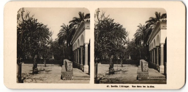 Stereo-Fotografie Fotograf unbekannt, Ansicht Sevilla, Vue dans les Jardins