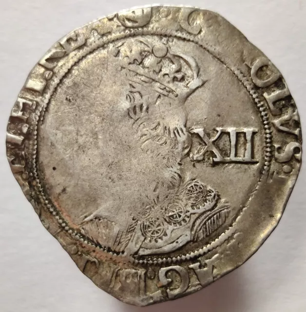 Silver 1641-43 England Great Britain Shilling Charles I mm Triangle in Circle 1K