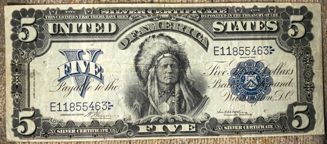 Fr. 280 1899 $5 Five Dollars “Chief” Silver Certificate Currency Note Vf-Xf