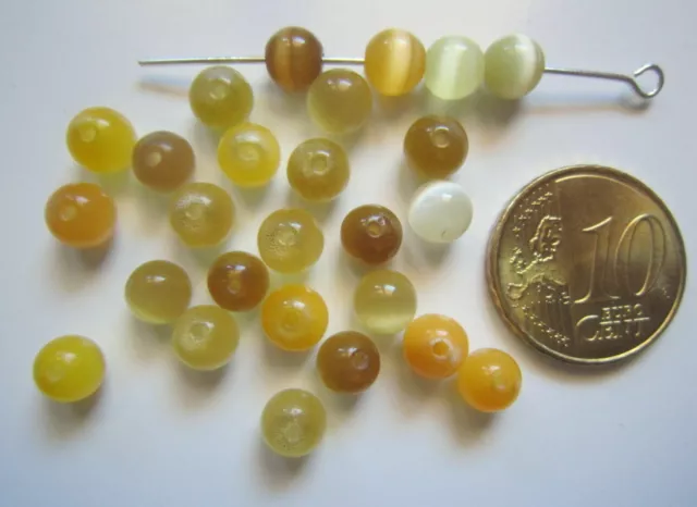 Perlas de cristal ojo gato 6 mm X 26 UNIDADES gama amarillo abalorios