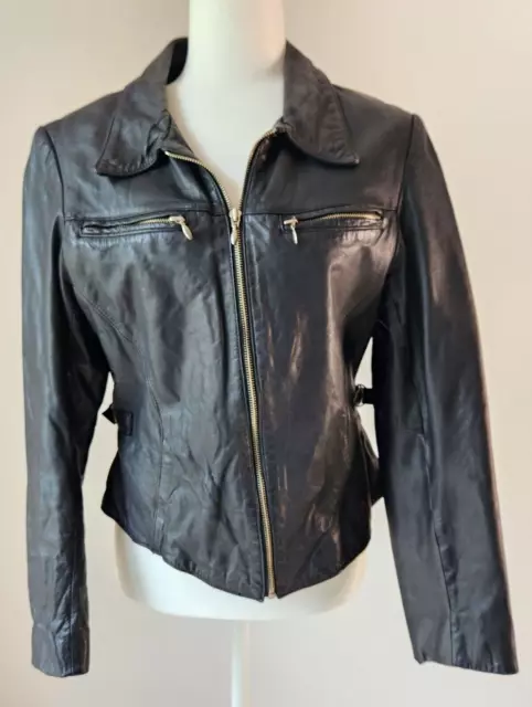 Y2K GUESS WOMENS Vintage Genuine Leather Motorcycle Jacket Small Medium ...