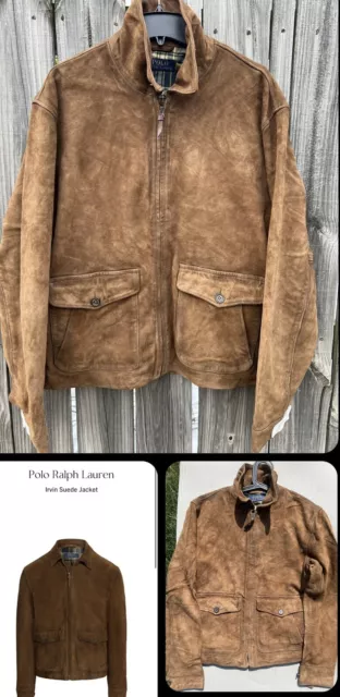 $798 XXL Polo Ralph Lauren Men's Irvin Suede Leather Bomber Utility  Jacket