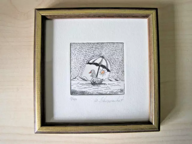 ORIGINAL RADIERUNG W. Schneppenhorst &amp;quot;Ente mit Schirm&amp;quot; (13/195) EUR 14 ...