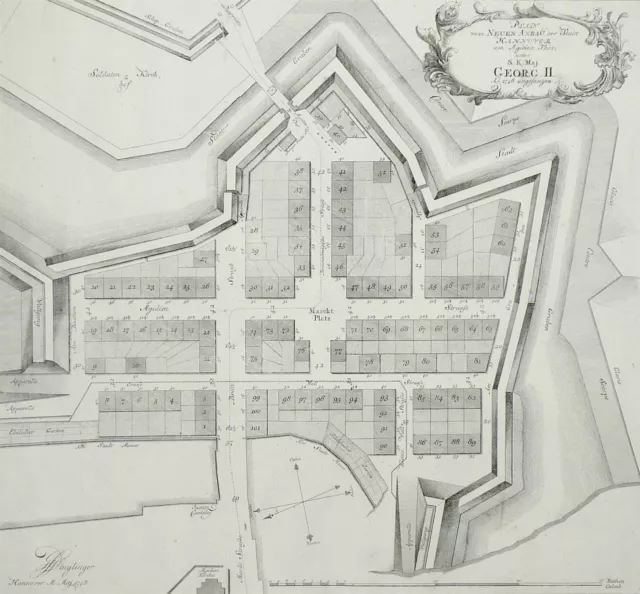 HANNOVER - "Plan vom neuen Anbau der Stadt Hannover" - Kupferstich 1748