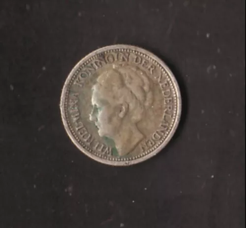 Netherlands--1937--Silver 10 Cent Coin--Queen Wilhelmina