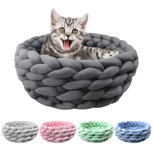 Warm Pet Bed Small Puppy Dog Cat House Soft Cozy Knitting Cotton Nest Basket