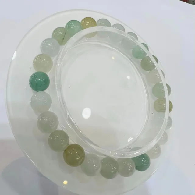 Burmese Jade Bracelet Grade A Multicolored Clear Jade Texture Round Beads 7.3 MM