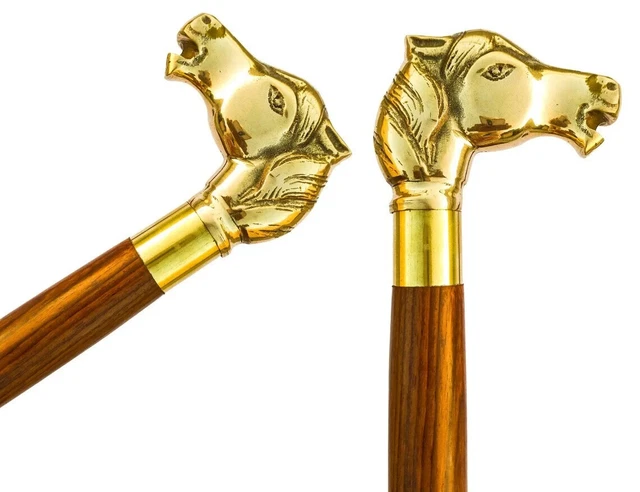 Brass Horse Face Solid Walking Stick Canes Gifts, Handmade Brass Walking Stick