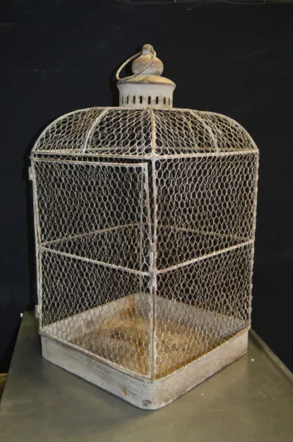 CAGE A OISEAUX  EN FER PATINE GRIS (gros modèle) 2