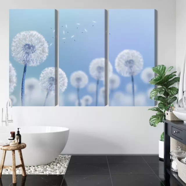 Leinwandbild Canvas Print Deko Wandbild Blumen Löwenzahn auf blauem Hintergrund