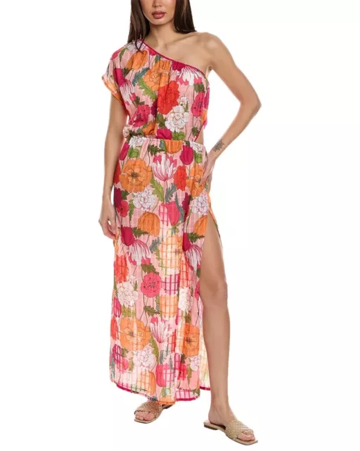 NWT Trina Turk Sunny Blooms One Shoulder Maxi Swimsuit Cover Up Dress High Slits