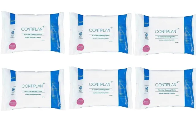 6 Packs! Contiplan All In One Cleansing Cloths - 8 Pack, Discreet Handbag Size