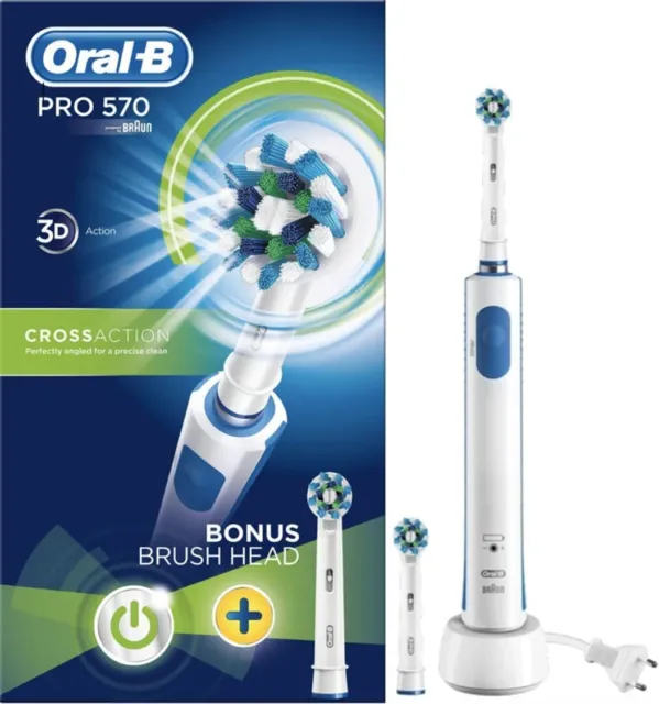 Oral B Electric Toothbrush Pro 570 Cross Action Braun 3D Action Bonus Brush Head