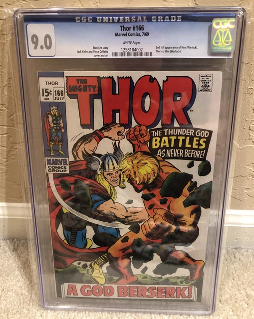 1969 MARVEL THOR #166 2ND APPEARANCE OF HIM ADAM WARLOCK CGC 9.0 White pages