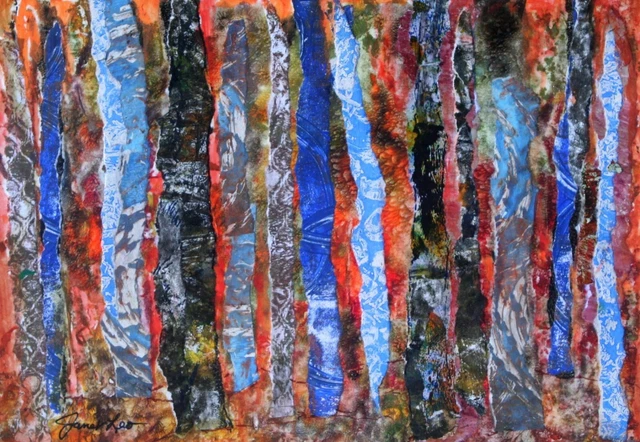 JANET LEO  sfa   ORIGINAL MIXED MEDIA  collage TREESCAPE # 2   landscape