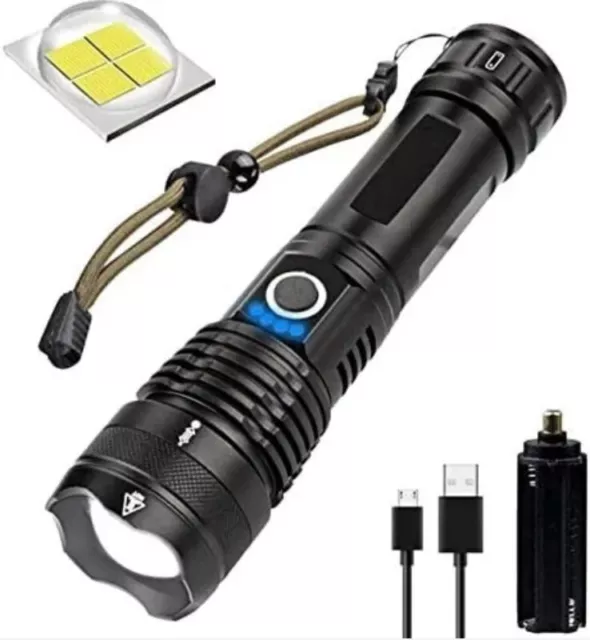 XHP90 Lampe de Poche Ultra Puissante 10000 Lumens Rechargeable par USB 5  Modes Tactique Policier Militaire