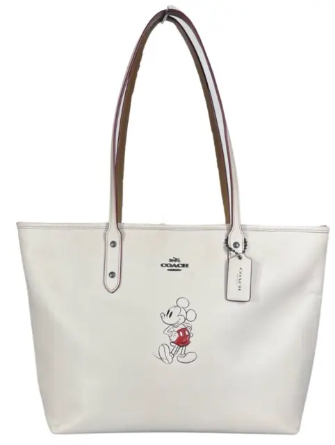 Coach X Disney Mickey Mouse City Zip Tote Calf Leather Shoulder Bag White 59357