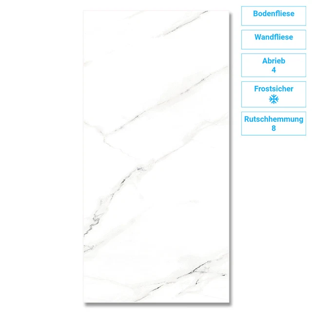Fliese Wand Boden Marmor Glanz Frostsicher Fußbodenheizung 1,44QM 60x120 9mm R8
