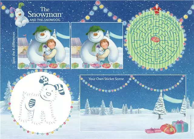 The Snowman & The Snowdog Christmas Activity Placemats with Stickers x 6