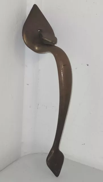 Antique Heavy Heart Brass Exterior Front Door Handle Pull With Thumb Lever 11"