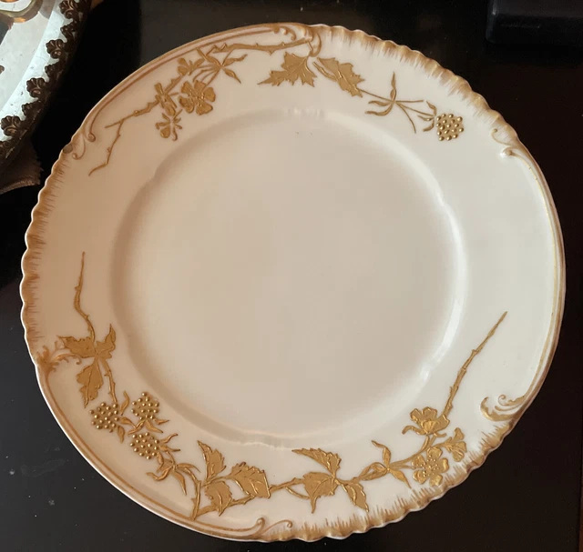 VINTAGE LIMOGES HAND Painted Embossed Gold Floral Plate 8.25” CFH GDM