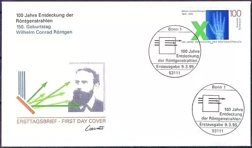 BRD 1995: Conrad Röntgen! FDC der Nr 1784! Ersttagssonderstempel von Bonn! 23-12