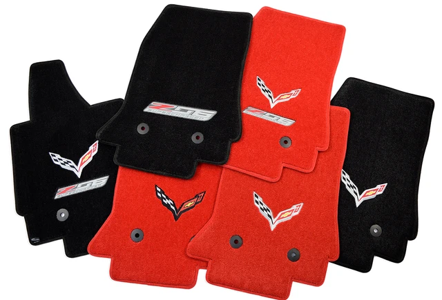 Ultimat By Lloyd Mats C7 Corvette Floor Mats – Jet Black W/Silver Flags, 32oz 2Ply, Front Set
