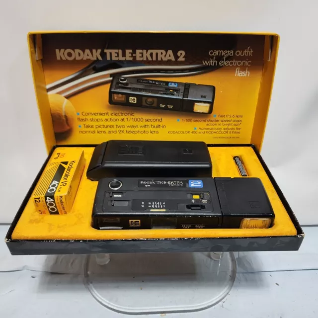 Conjunto de cámara Kodak Tele-Ektra 1978 película electrónica correa de metal manual