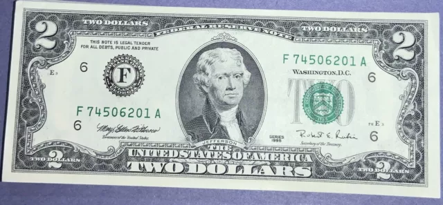 US  $2 Two Dollar Bill SERIES 1995 UNCIRCULATED, EACH