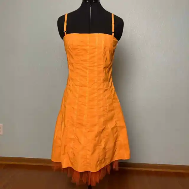 S Dress Orange 60s Gogo tulle spaghetti strap Tie Retro Vintage Formal Prom Y2K