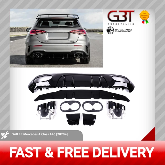 Diffusore Posteriore Mercedes Classe A W176 Amg A45 Look Con Tubi Di Scarico Tutto Nero 2020+