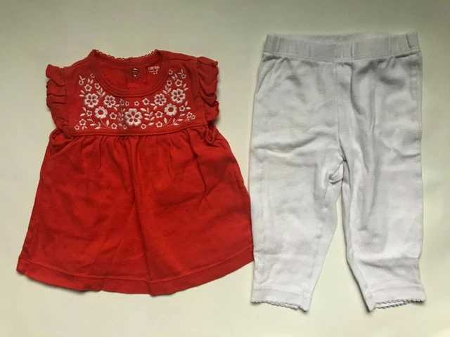Baby Girl's Size 6M 3-6 Months Two Pc Carter's Red Floral Top, White Leggings
