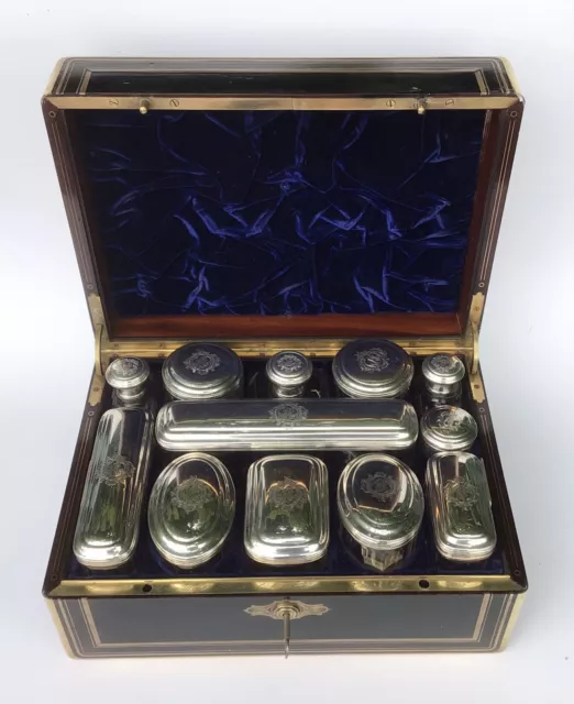 Antique Campaign Travel Box Taulin Palais Royal Hallmarked Silver Bottles C1860
