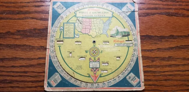 Vintage Kellogg's Cereal Wheel of Knowledge Facts About the U.S.