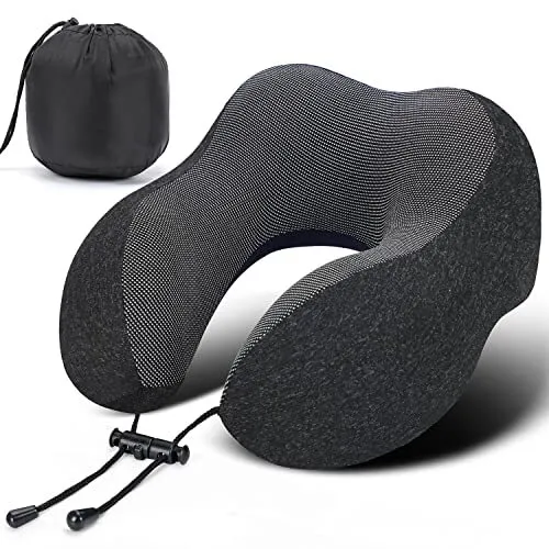 Neck Pillow for Travel, 100% Pure Memory Foam Soft Pillow for Airplane Sleeping