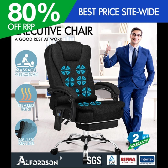 ALFORDSON Sedia Da Gaming Massaggiante, Sedia Da Ufficio Per Computer Con Poggiapiedi, Sedia Da Gaming Racing, Capacità Di Carico 180 Kg, Schienale Regolabile Da 90 A 150°, Tessuto, Grigio Impunture - Foto 9